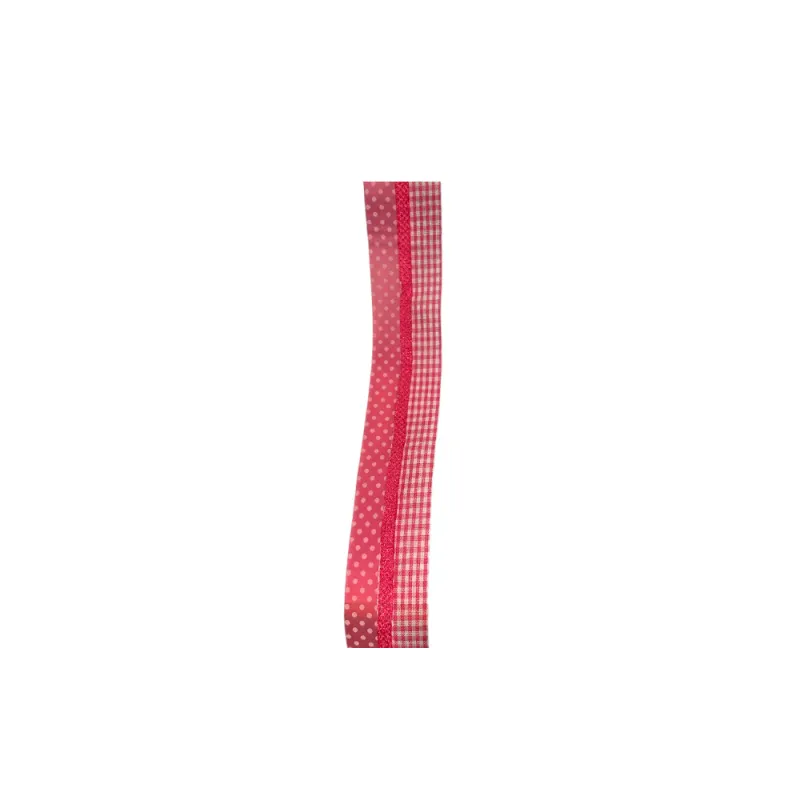 Markas - Κορδέλα Μονής Όψης Καρώ & Πουά, 35mmX9M Fuschia - White 48391