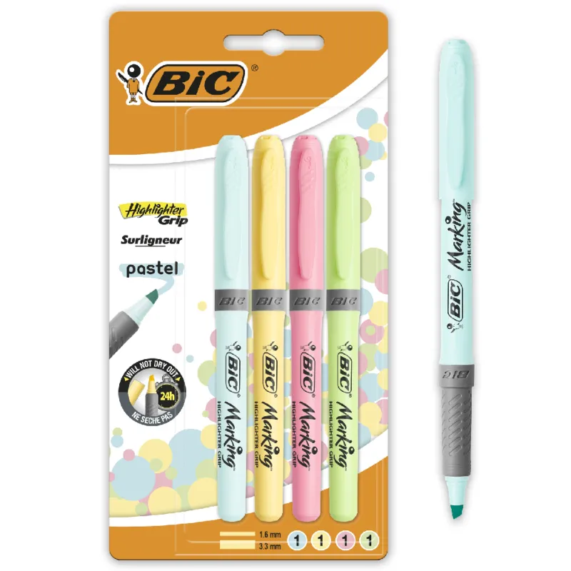 Bic - Μαρκαδοράκια Υπογράμμισης, Highlighter Grip Pastel 538474