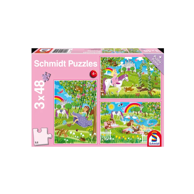 Schmidt Spiele - Puzzle 3 in 1 Princess In The Castle Garden 48/48/48 Pcs 56225