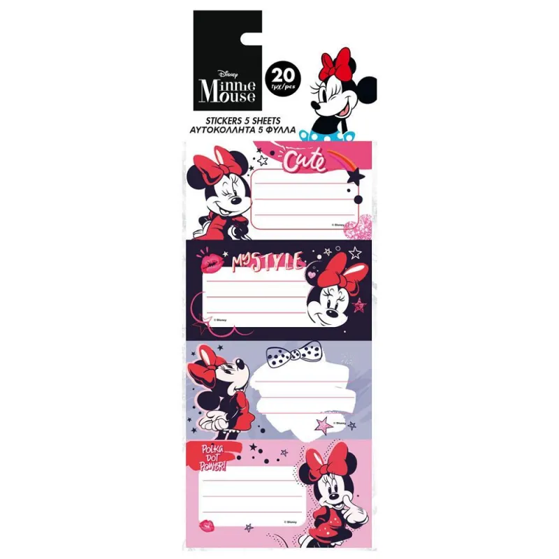 Diakakis - Ετικέτες Αυτοκόλλητες Τετραδίων, Minnie Mouse 20 Τμχ 563181
