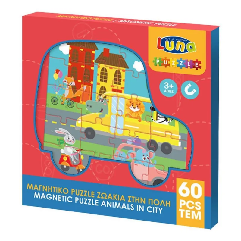 Luna - Μαγνητικό Puzzle 3 in 1, Ζωάκια Στην Πόλη 20/20/20 Pcs 621775