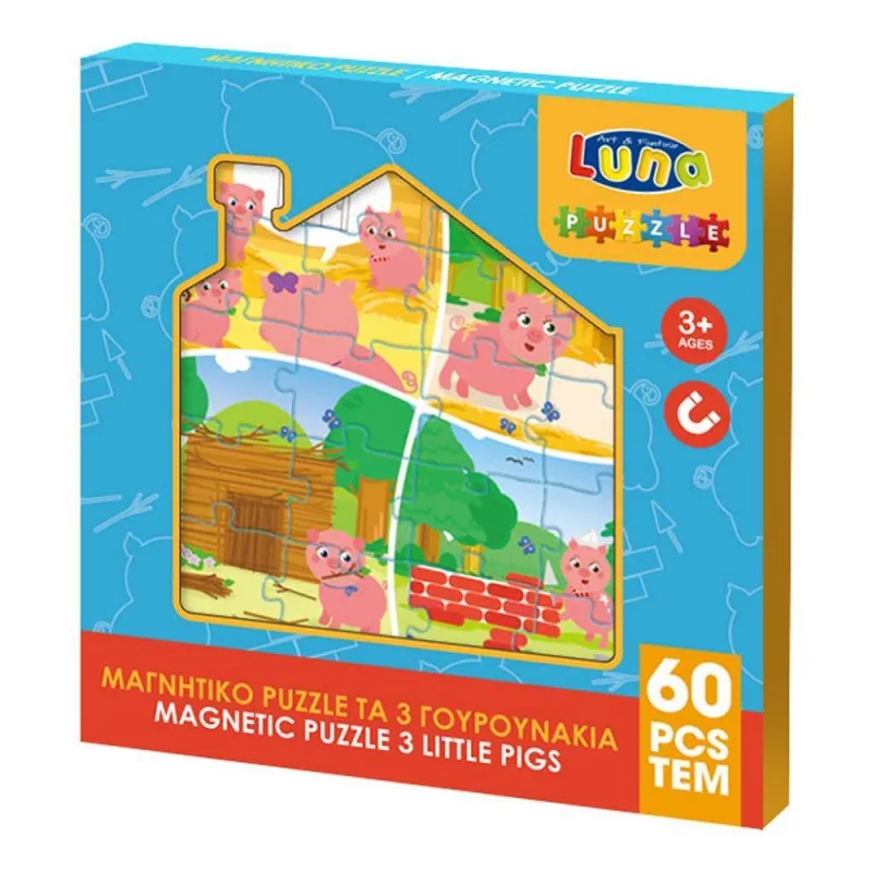 Luna - Μαγνητικό Puzzle 3 in 1, Τα Τρία Γουρουνάκια 20/20/20 Pcs 621777