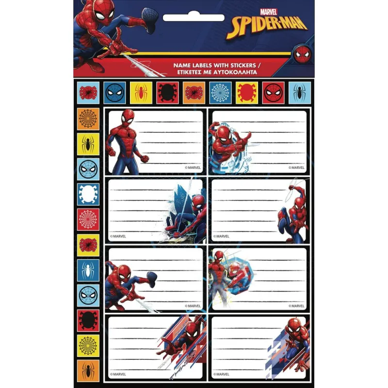 Gim - Ετικέτες Αυτοκόλλητες Τετραδίων, Spiderman 16 Τμχ 777-51949