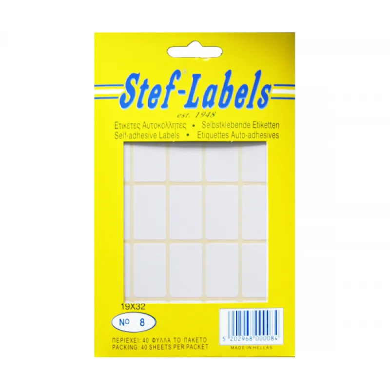 Stef-Labels - Ετικέτες Αυτοκόλλητες No8 19x32mm Πακέτο 40φ. (25 Ετικέτες/Φύλλο) 800008
