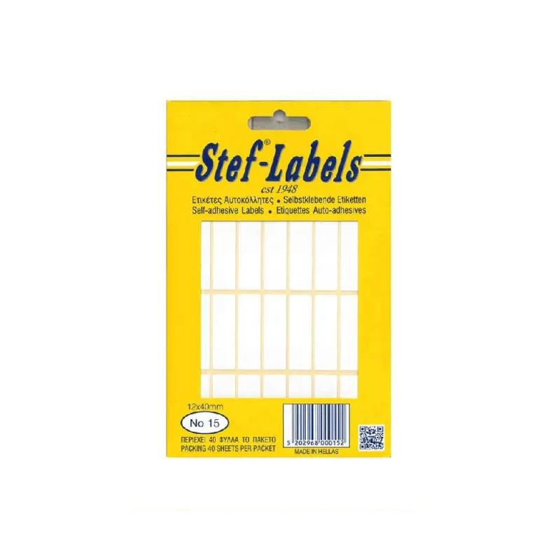 Stef-Labels - Ετικέτες Αυτοκόλλητες No15 12x40mm Πακέτο 40φ. (24 Ετικέτες/Φύλλο) 800015