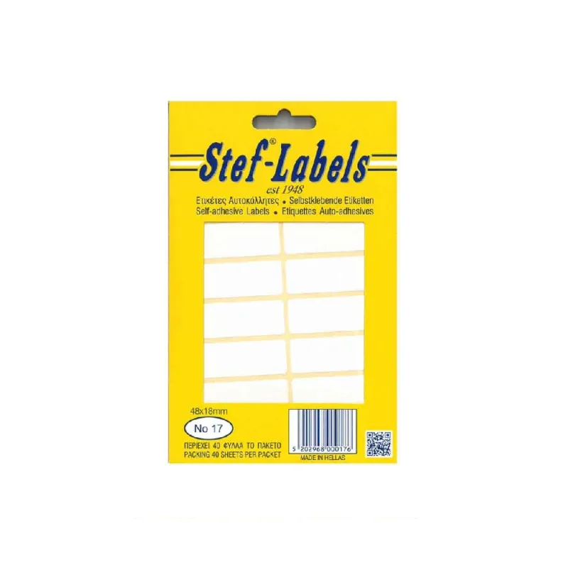 Stef-Labels - Ετικέτες Αυτοκόλλητες No17 48x18mm Πακέτο 40φ. (16 Ετικέτες/Φύλλο) 800017