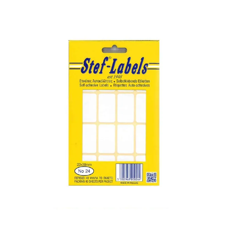 Stef-Labels - Ετικέτες Αυτοκόλλητες No24 22x38mm Πακέτο 40φ. (16 Ετικέτες/Φύλλο) 800024