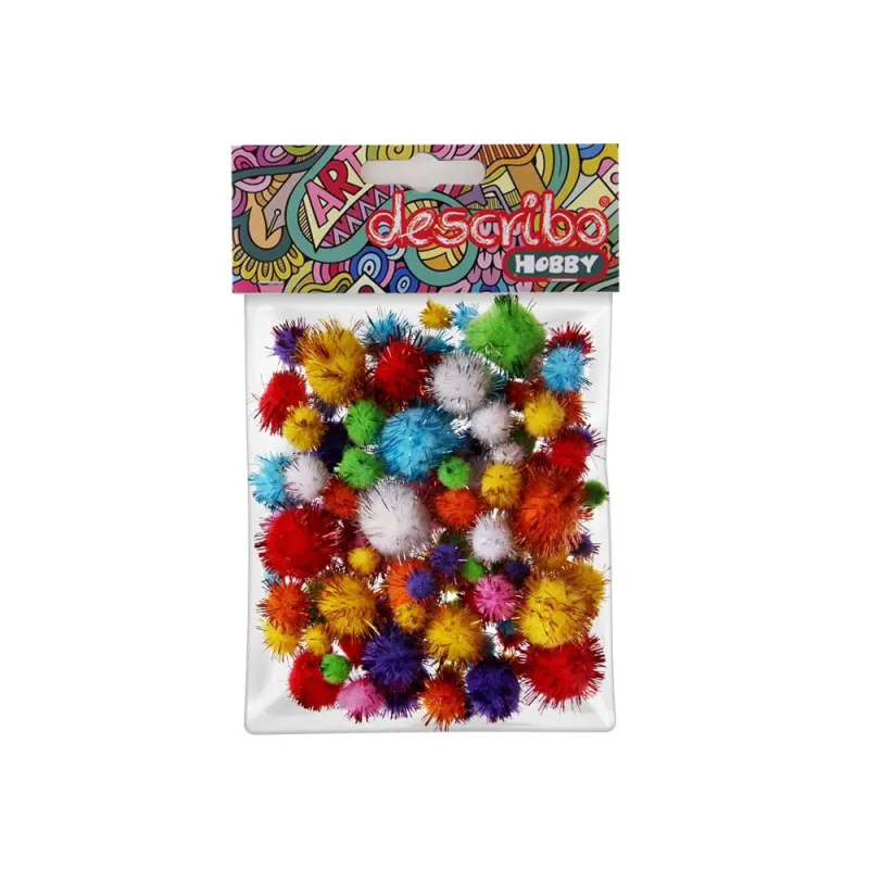 Describo - Πομ-Πομς Χειροτεχνίας Glitter, Διάφορα Χρώματα 80 Τεμ 10/15/20/25mm DES-0079