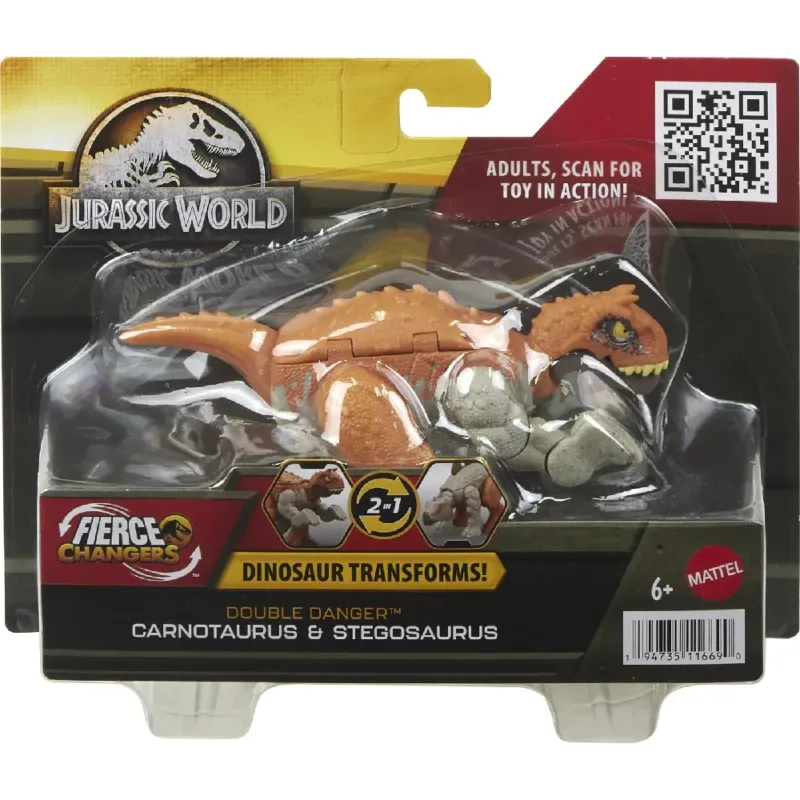 Mattel Jurassic World - Fierce Changers, Δεινόσαυροι 2 Σε 1, Carnotaurus & Stegosaurus HLP07 (HLP05)