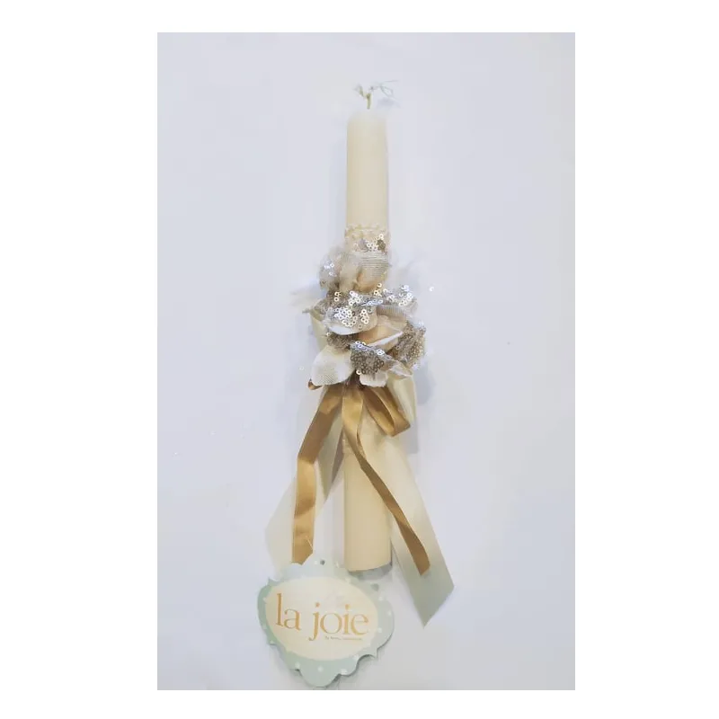 Λαμπάδα Κρεμ - Λουλούδια Με Πούλιες L0058