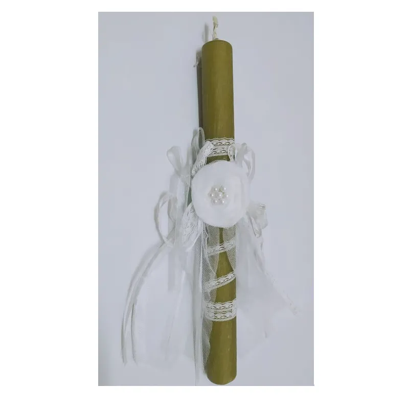 Λαμπάδα Χακί - Λευκό Λουλούδι L0060