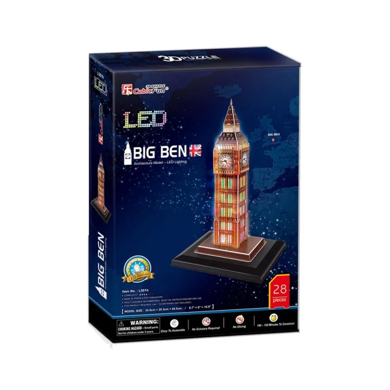 Cubic Fun - 3D Led Puzzle Architecture Model, Big Ben 28 Pcs L501h