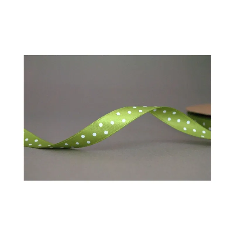 Kyriacou - Κορδέλα Σατέν Διπλής Όψης Πουά, 12mmX50M Green Light - White SAP50X12DOTS-X12X50-6101XX