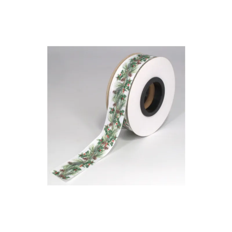 Kyriacou - Κορδέλα Υφασμάτινη, Εκτύπωση Μια Όψη, 25mmX20M, White With Mistletoe TP52DCH1-X25X20-01TRE02