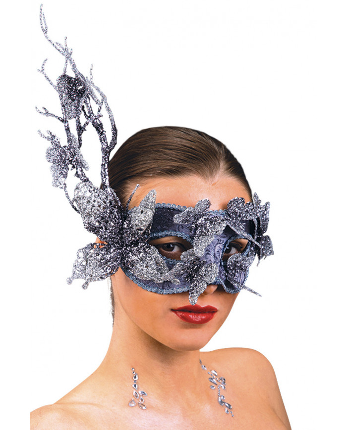 Carnival Toys - Πολύτιμη γκρι μάσκα με πεταλούδες και γκλίτερ σε φάκελο 00538