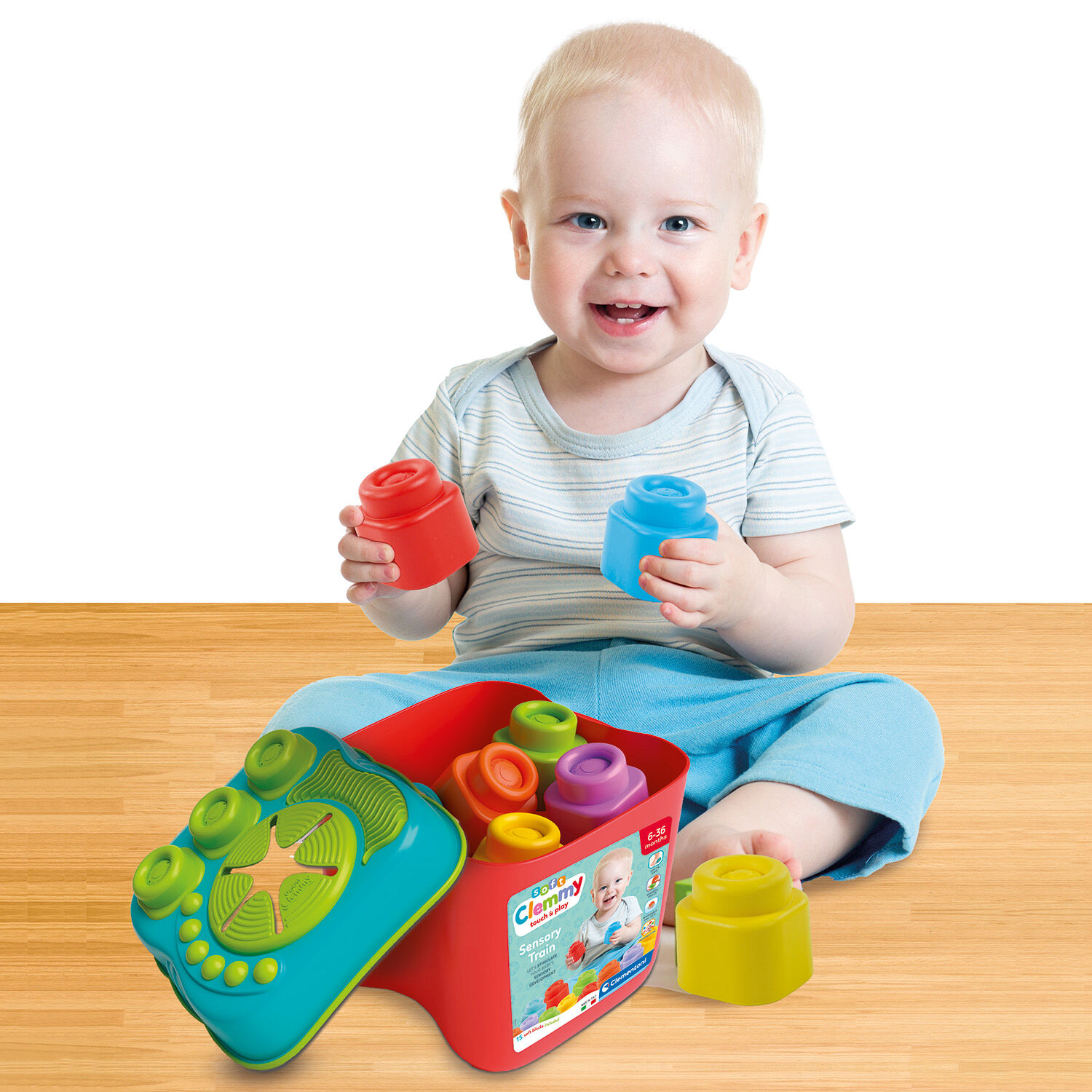 Baby Clementoni - Soft Clemmy Αισθητηριακός Κουβάς Με 15 Μαλακά Premium Τουβλάκια 1033-17807