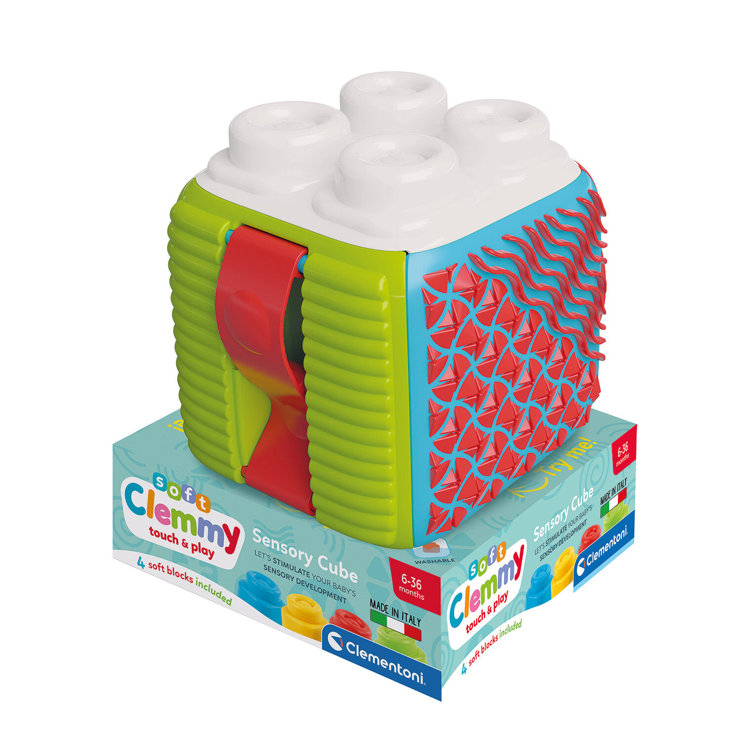 Baby Clementoni - Soft Clemmy Αισθητηριακός Κύβος Δραστηριοτήτων Με 4 Μαλακά Premium Τουβλάκια 1033-17902