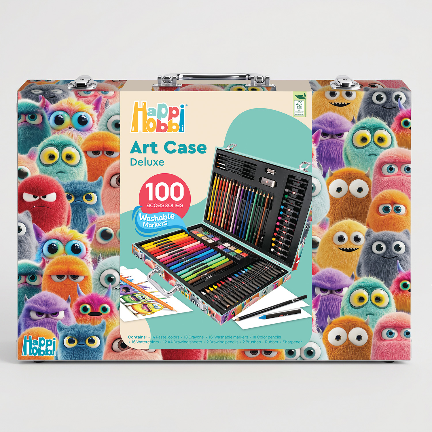 AS - HappiHobbi , Κασετίνα Ζωγραφικής Deluxe 100 Αξεσουάρ Τερατάκια 1038-82062