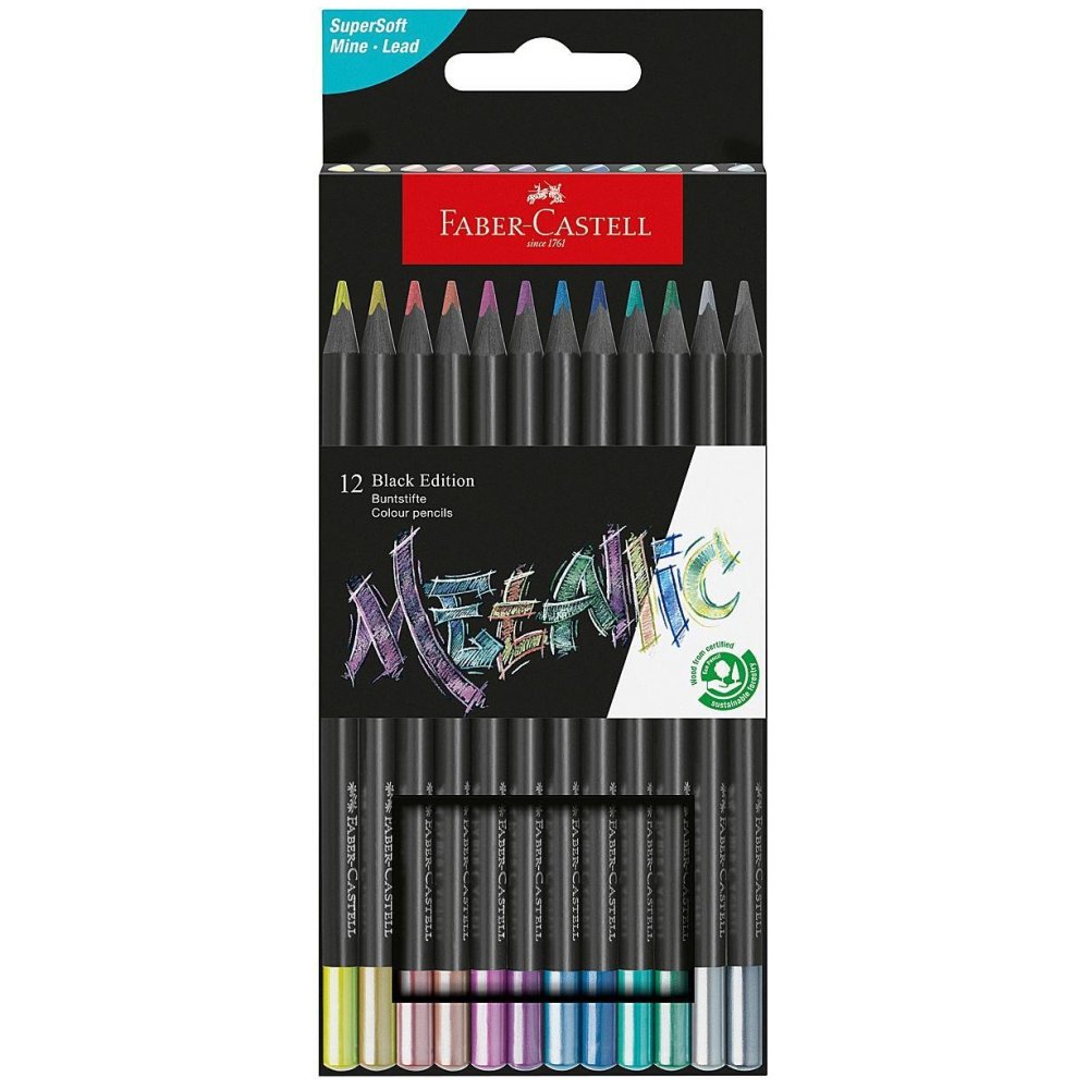 Faber Castell - Ξυλομπογιές Black Edition Metallic 12 Τμχ 116415