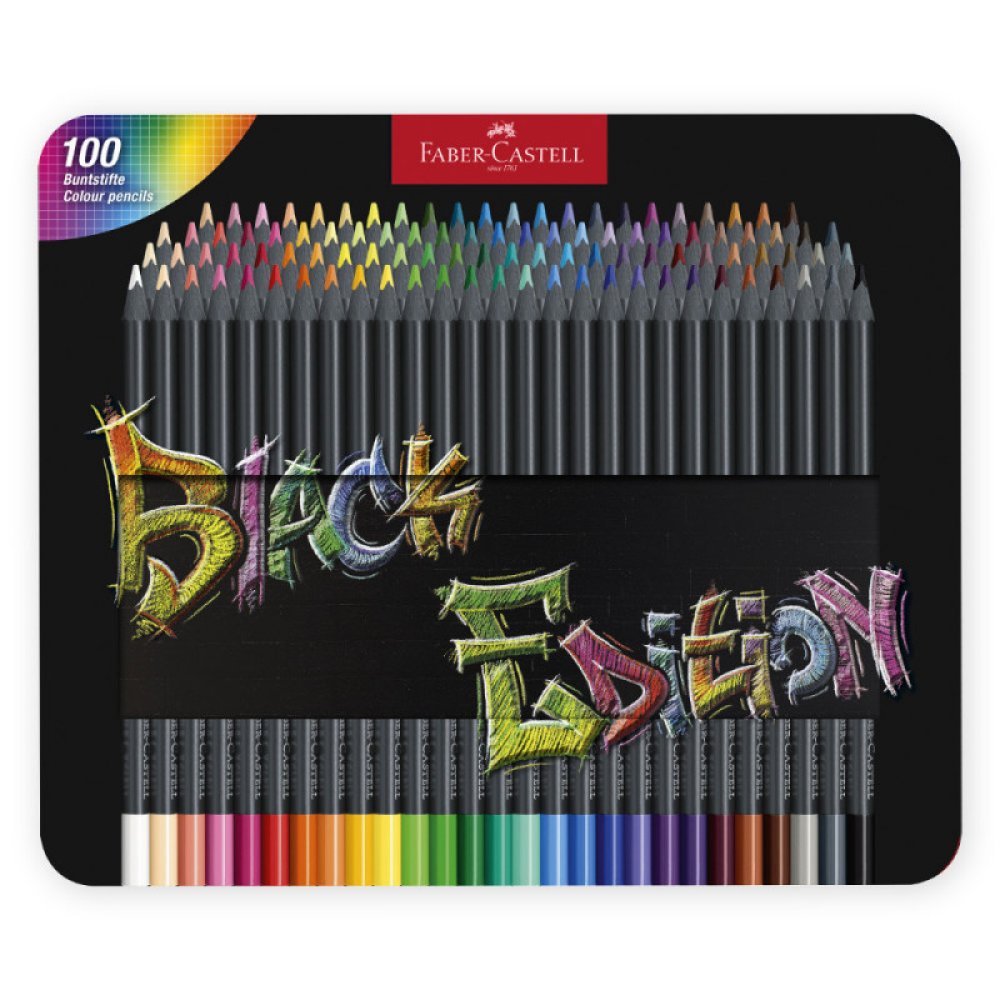Faber Castell - Ξυλομπογιές Black Edition Σε Κασετίνα Μεταλλική 100 Τμχ 116490