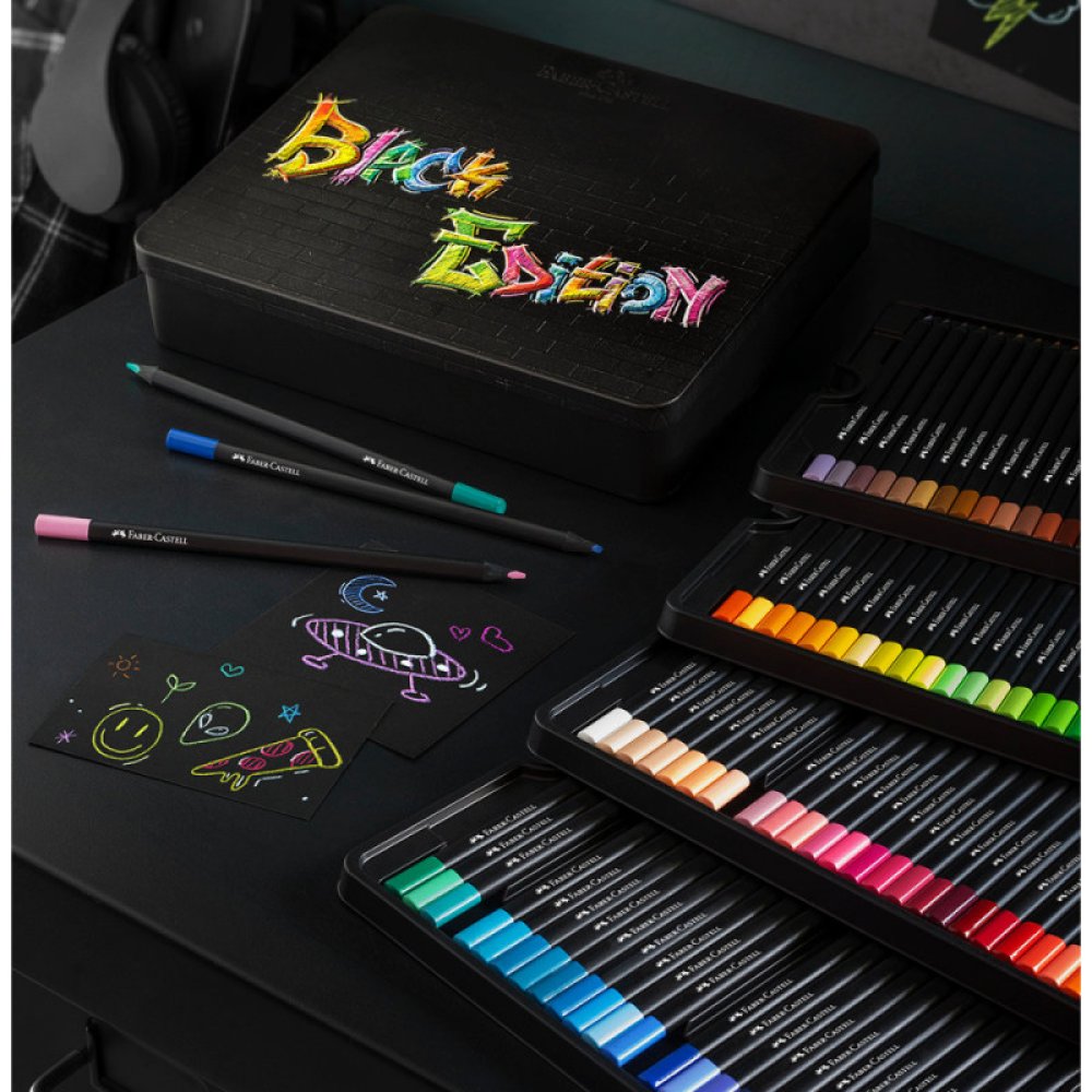 Faber Castell - Ξυλομπογιές Black Edition Σε Κασετίνα Μεταλλική 100 Τμχ 116490