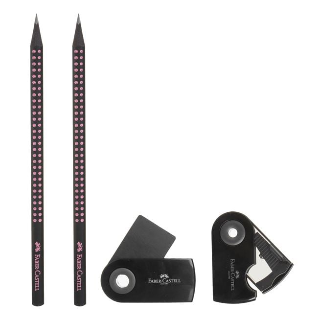 Faber Castell - Σετ Mολυβιών Grip, Sparkle Μαύρο Ροζ με Γόμα & Ξύστρα 118296