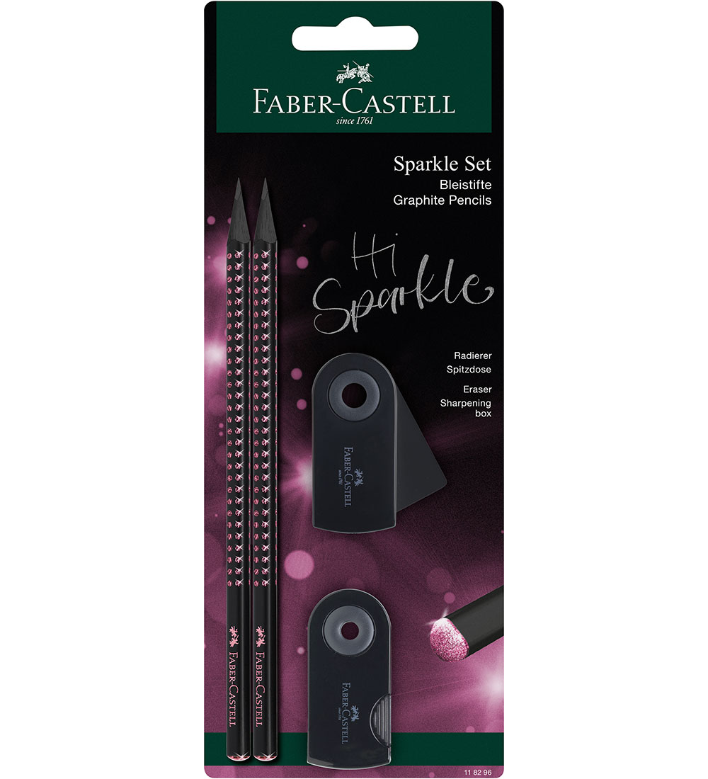 Faber Castell - Σετ Mολυβιών Grip, Sparkle Μαύρο Ροζ με Γόμα & Ξύστρα 118296
