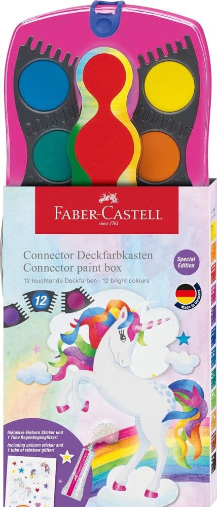 Faber Castell - Νερομπογιές Ακουαρέλας Connector Unicorn Edition 12 Χρώματα + Glitter 125002