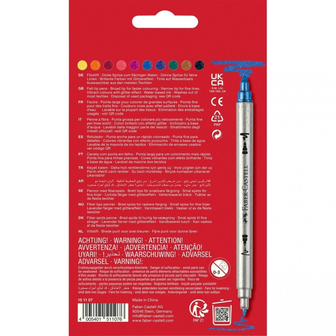 Faber Castell - Μαρκαδόροι Double Ended Fely Tip Pens 10Τμχ, Glitter Colours 151107
