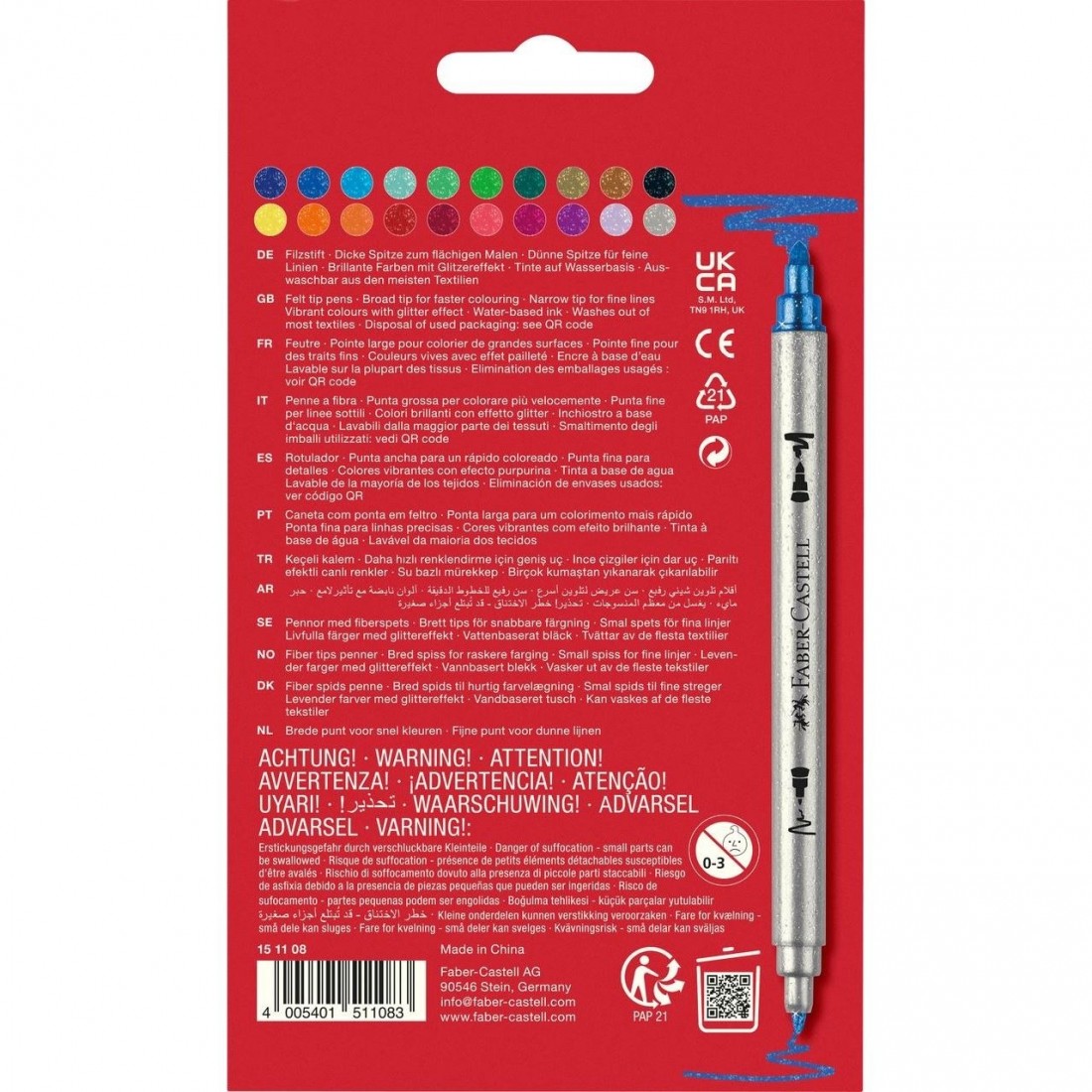 Faber Castell - Μαρκαδόροι Double Ended Fely Tip Pens 20Τμχ, Glitter Colours 151108