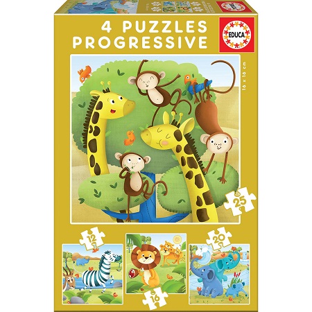 Educa - Puzzle 4 in 1, Wild Animals 12/16/20/25 Pcs 17147