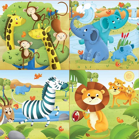 Educa - Puzzle 4 in 1, Wild Animals 12/16/20/25 Pcs 17147
