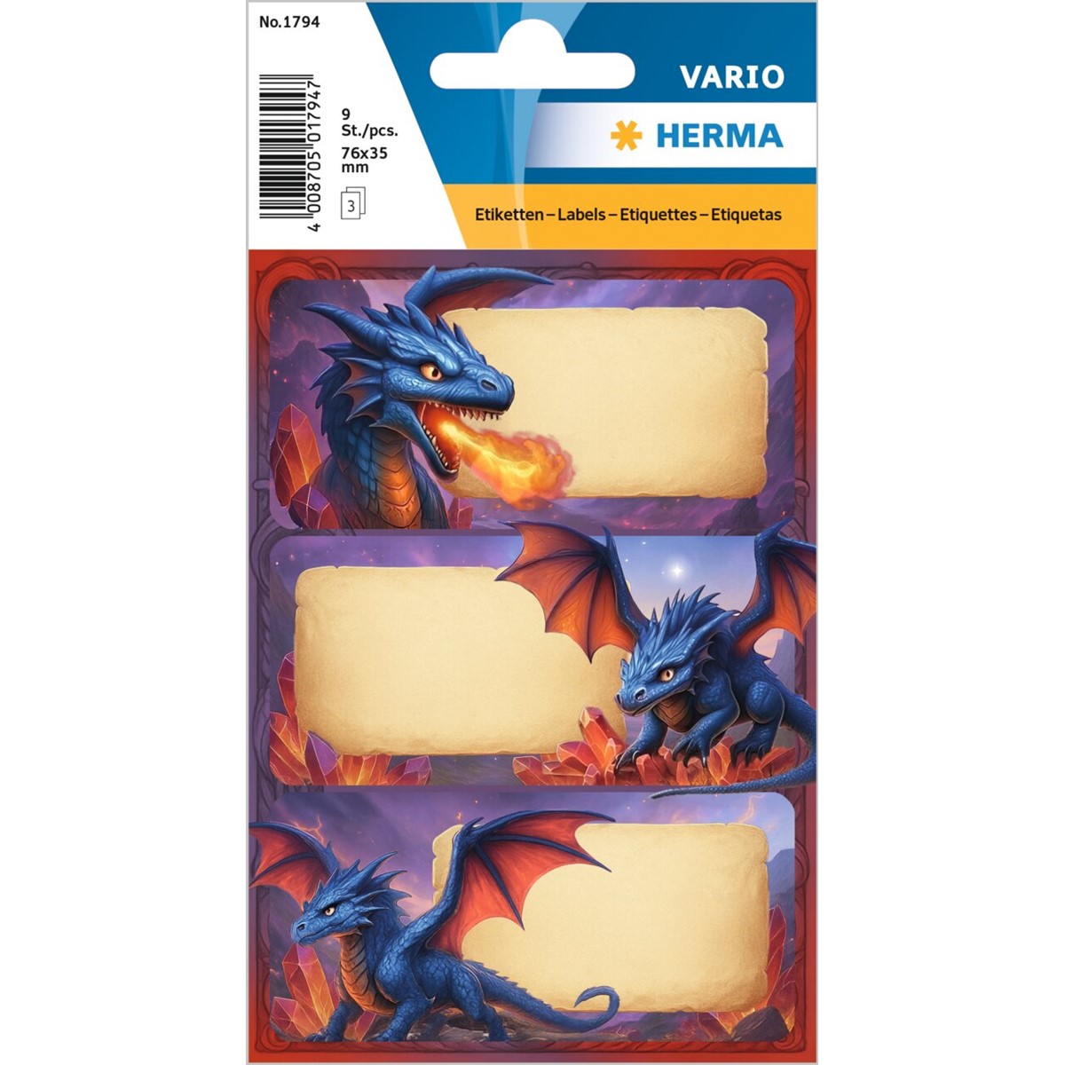Herma - Ετικέτες Αυτοκόλλητες Τετραδίων, Dragons 9 Τμχ 1794