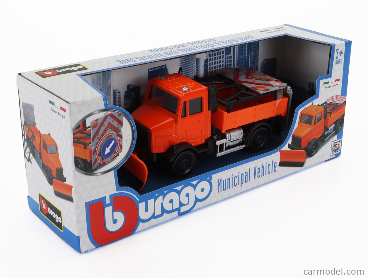 Bburago - Municipal Vehicle Truck , Road Security With Snow Plough & Signal Board 18-32263