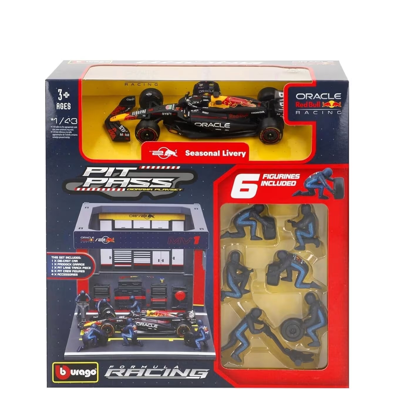 Bburago - 1:43 Formula 1, Race Oracle Red Bull Pit Pass, Max Verstappen 18-38453