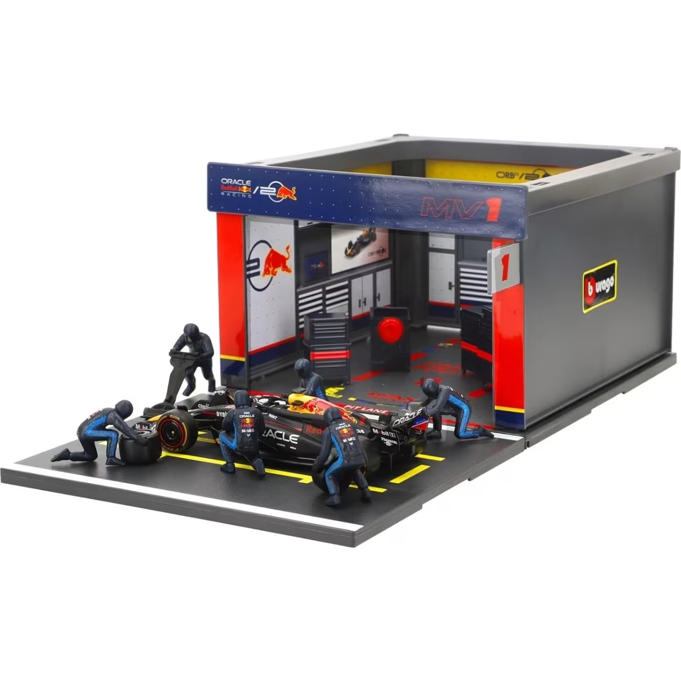 Bburago - 1:43 Formula 1, Race Oracle Red Bull Pit Pass, Max Verstappen 18-38453