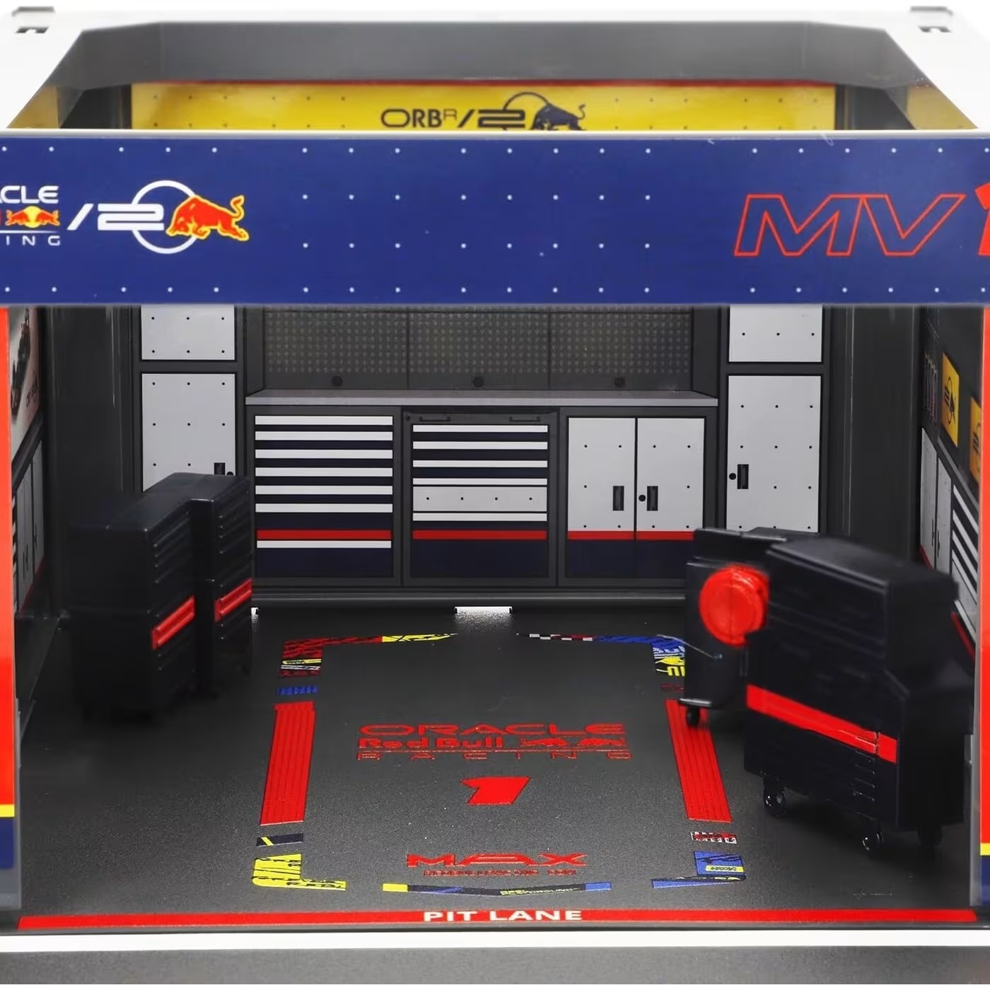 Bburago - 1:43 Formula 1, Race Oracle Red Bull Pit Pass, Max Verstappen 18-38453