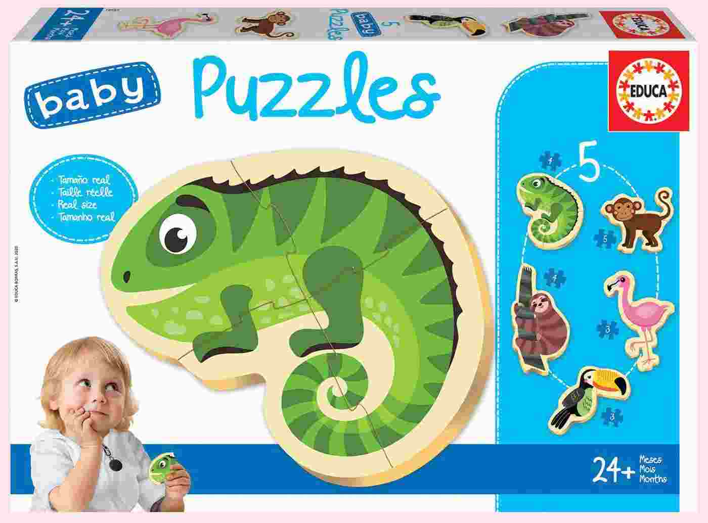Educa - 5 In 1 Puzzle Baby, Tropical Animals 3/3/4/4/5 Pcs 18587