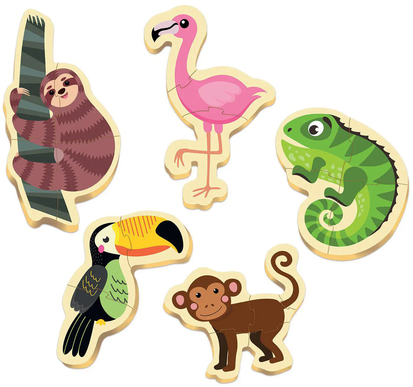 Educa - 5 In 1 Puzzle Baby, Tropical Animals 3/3/4/4/5 Pcs 18587