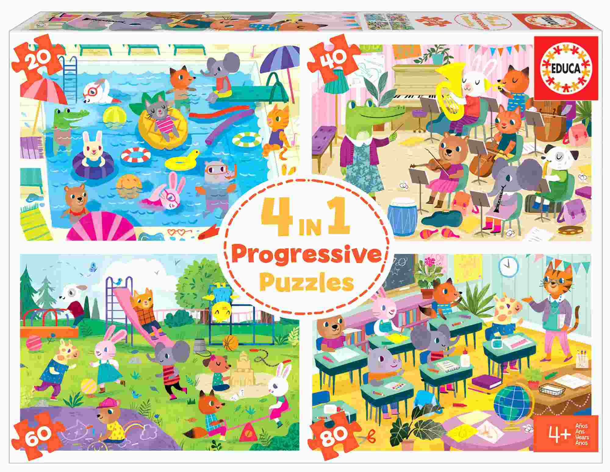 Educa - 4 In 1 Puzzle Progressive, School Day 20/40/60/80 Pcs 18904 Educa - 4 In 1 Puzzle Progressive, School Day 20/40/60/80 Pcs 18904