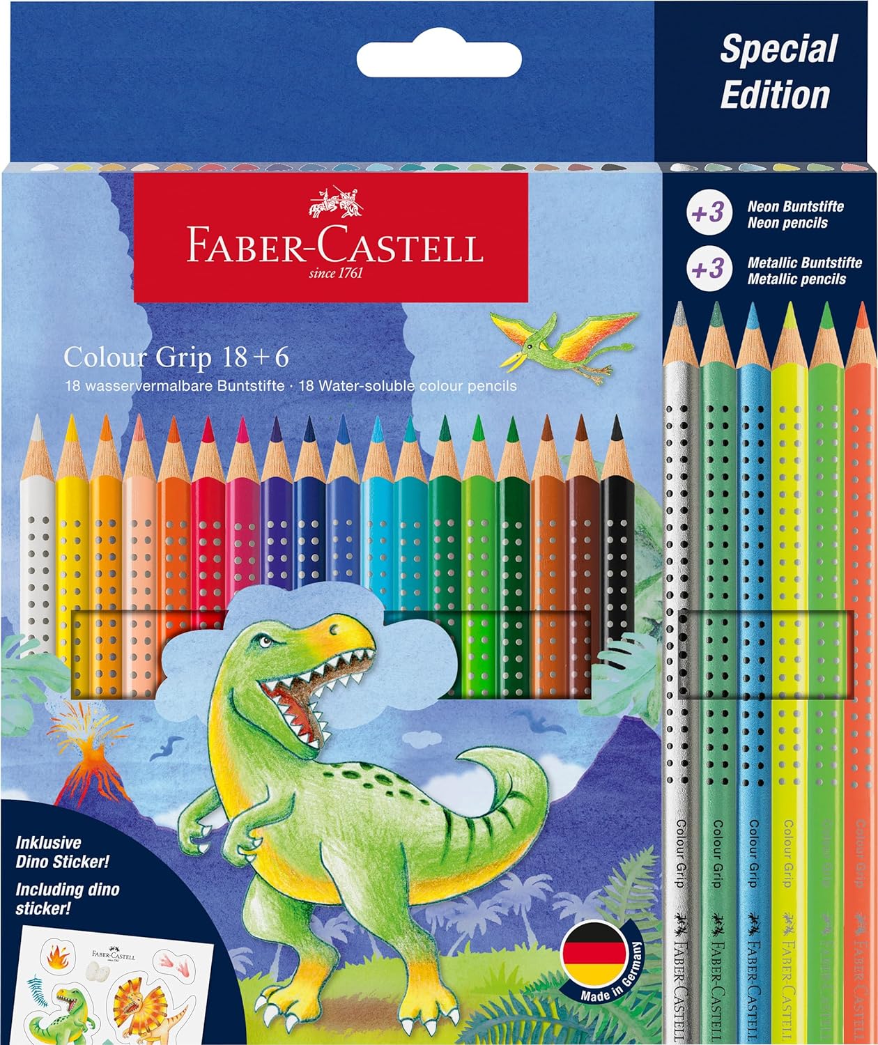 Faber Castell - Ξυλομπογιές Grip 18+6 Τμχ, Dinosaur  201546