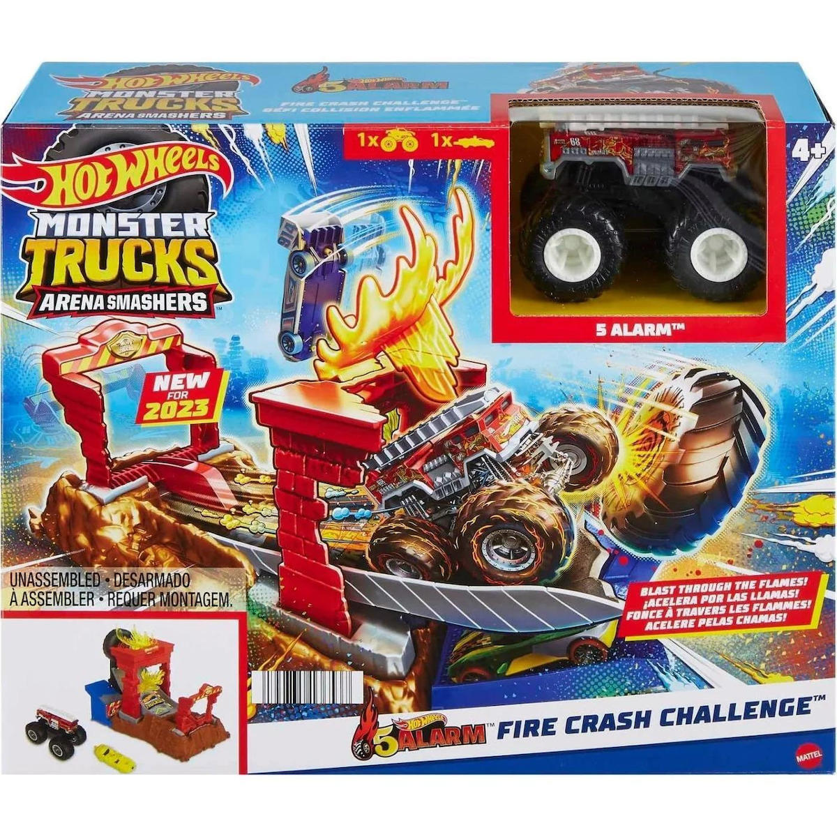 Mattel Hot Wheels - Monster Trucks, Σετ παιχνιδιού Χρωμοκεραυνών Monster Trucks Πυροσβεστικό HPN73