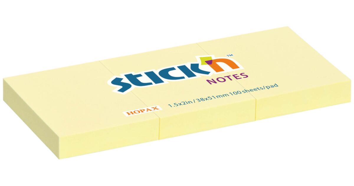 Stick'N - Αυτοκόλλητα Χαρτάκια Κίτρινα 38x51mm 3x100 Φύλλα 21003