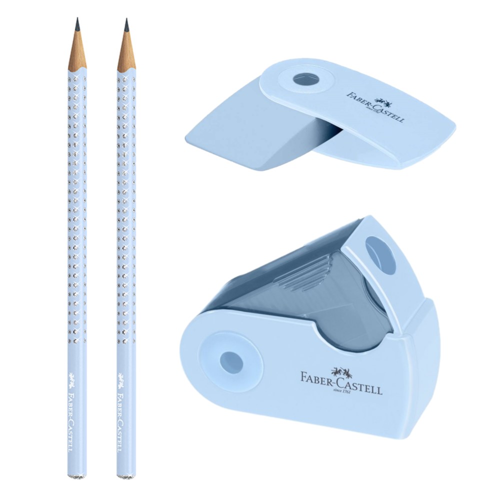 Faber Castell - Σετ Mολυβιών Grip Sparkle II Σιέλ & Mini Sleeve Γόμα & Ξύστρα 218471