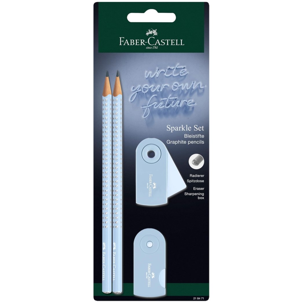 Faber Castell - Σετ Mολυβιών Grip Sparkle II Σιέλ & Mini Sleeve Γόμα & Ξύστρα 218471