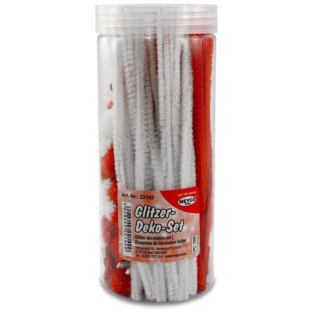 Meyco - Σετ Χειροτεχνίας, Σύρμα Πίπας, Πομ Πομ, Χάντρες, Μανταλάκια, Νιφάδες, Κόκκινο/Λευκό 22142