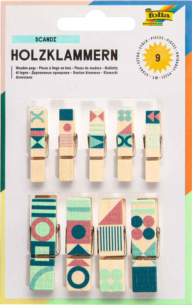 Folia - Ξύλινα Μανταλάκια, Διάφορα Σχέδια Σετ 9 Τεμαχίων 22952