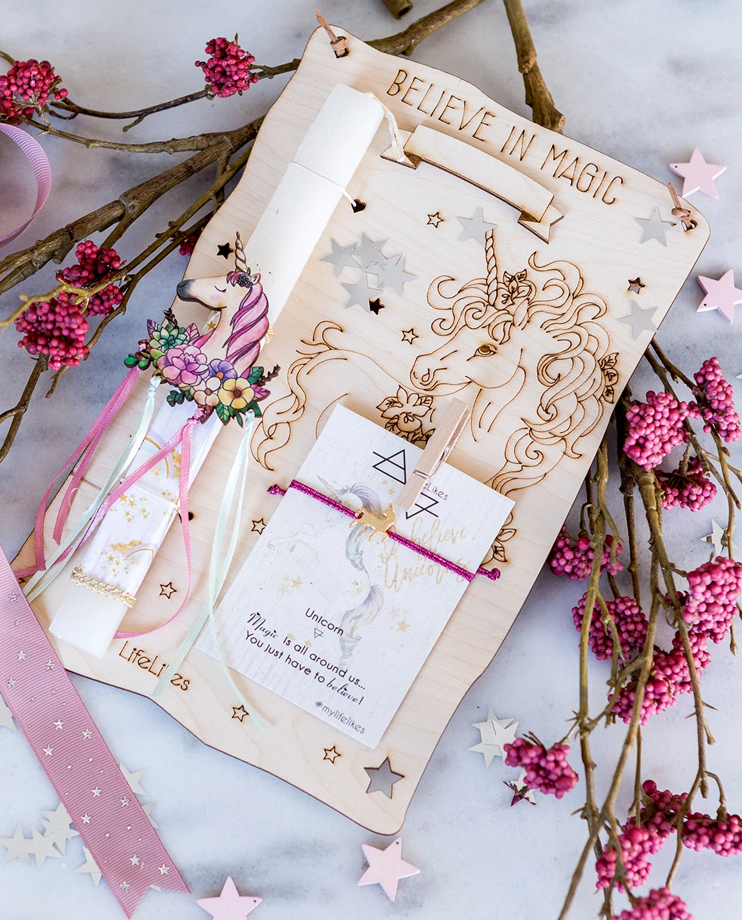 Life Likes - Λαμπάδα Unicorn Κορδέλες Κάδρο 2373