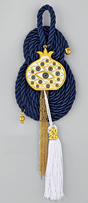 Adorex - Κρεμαστό Γούρι Με Μεταλλικό Ρόδι Με Μάτι Μπλε EG-24082