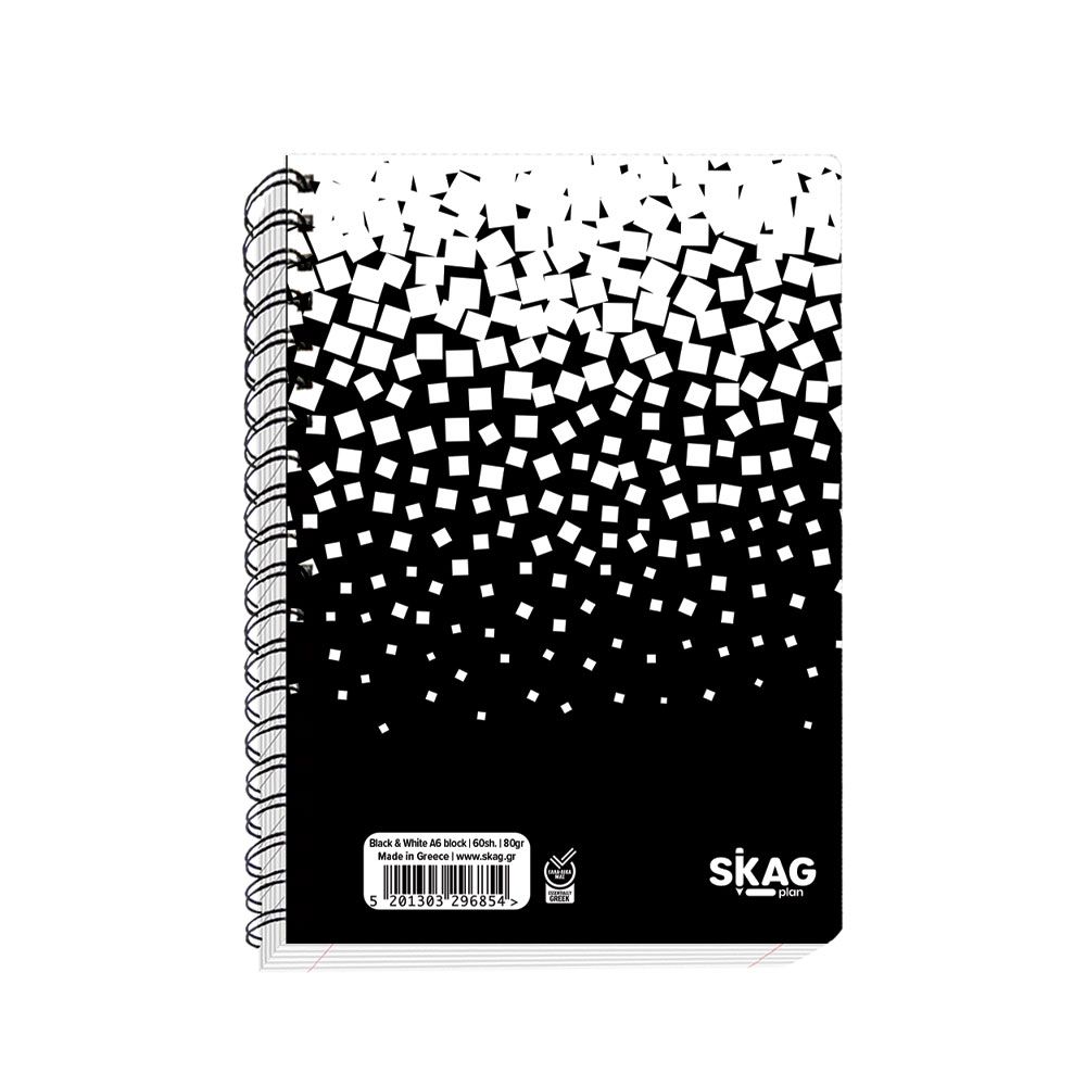 Skag - Μπλοκ Σημειώσεων Σπιράλ 60 Φύλλων Black & White 10x14 296854